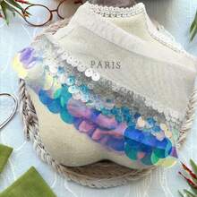 1 Yarda/2 Yardas Tela de encaje de malla con lentejuelas iridiscentes de 4.3 pulgadas de ancho en color azul cielo, tela de encaje de malla con lentejuelas iridiscentes, tela de encaje de malla con lentejuelas para coser, decoración, decoración del hogar, decoración de disfraces de baile