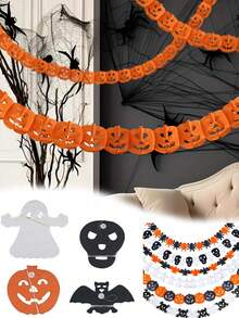 19.68ft Halloween 3D Pumpkin Honeycomb Garland, Skull & Bat Paper Honeycomb Garland Banner, Suitable For Porch Decor And Holiday Party Atmosphere Decoration, Halloween Decor, Party Background Decor Banner, Halloween Party Decor, Holiday Home Decor, Applicable For Corridor Decor And Holiday Atmosphere Enhancement