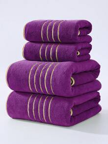 1pc/2pcs Gold Trim Coral Fleece Bathroom Decorative Towel (Lightweight & Thin), Soft Absorbent Non-Shedding Unisex Beach/Bath Towel, Large Size 70"X140" Or Extra Large 90"X170" Shower Towels For Beaty Salon, Hotel Sports,Home Essentials, Towel, Skin Care - Purple - View 2
