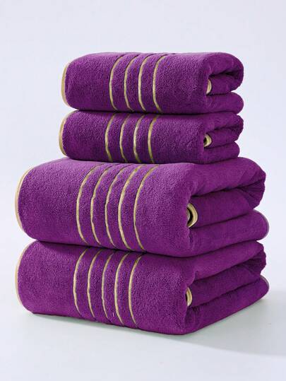 1pc/2pcs Gold Trim Coral Fleece Bathroom Decorative Towel (Lightweight & Thin), Soft Absorbent Non-Shedding Unisex Beach/Bath Towel, Large Size 70"X140" Or Extra Large 90"X170" Shower Towels For Beaty Salon, Hotel Sports,Home Essentials, Towel, Skin Care