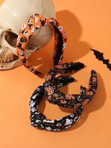 1 Stück Cartoon Kürbis & Geist Knoten Stoff Haarband, modisches breitbandiges Mädchen Haarschmuck, geeignet für Halloween, Feiertage und den täglichen Gebrauch für Kinder