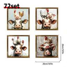 1 Piece Country Style Wooden Frame Tag - Stacked Cow Pig Chicken Farm Animal Painting, Handmade Wood Wall Art & Desktop Decoration, Suitable For Birthday, Home Office, No Electricity Required, Pastoral Wall Decoration|Fun Animal Art|Cow Pattern Decoration - Wood Panel Painting - View 11