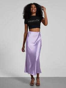 Se-Helo Fashion Dam Maxikjol med Elastisk Satinkänsla - Lavendel - Taro Lila - Visa 6