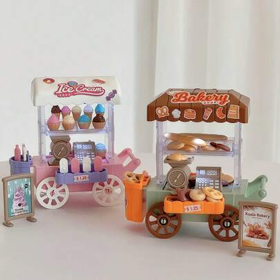 Kinder Spielhaus Mini Eiswagen, Donut Verkaufsstand Spielzeug mit Licht, realistisches DIY Miniatur-Szenario, Bildungsspielset für Puppenhaus, kreatives Geschenk für Kinder von 3-6 Jahren zu Geburtstag und Weihnachten