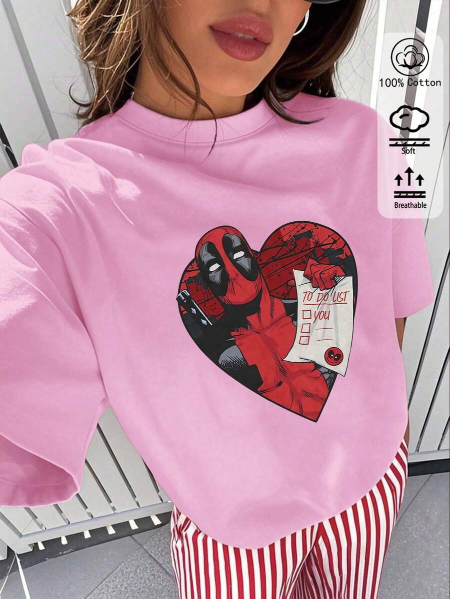 春夏女士新品：春夏 T 卹、春夏女士服裝、印花 T 卹、印花上衣、棉質上衣、高品質 T 卹、復古風、學院風、可愛風、都市風、Z 世代風格、千禧一代風格、Y2K 風格、朋克風、做舊風、極簡風、簡約風、休閒風、日常印花風、度假風格、有趣風格 - 淺桃紅 - 查看 1