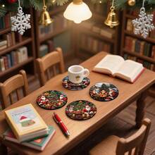 1 set/4 pièces/6 pièces/300 pièces Dessous de verre en boue de diatomées avec motif Père Noël et cadeaux, dessous de verre à café, décorations multioccasions pour la maison et le restaurant, cadeaux quotidiens, décorations de table, décorations quotidiennes, décorations de fête à thème