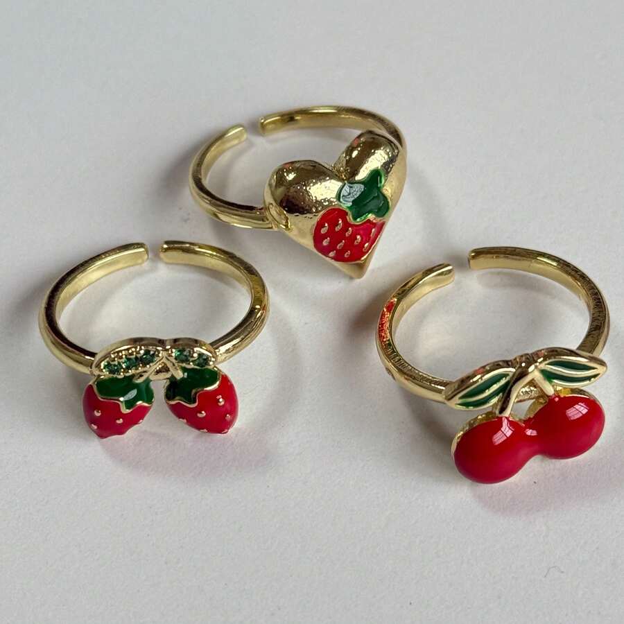 Nhẫn hở dành cho nữ Fruit Series, Nhẫn anh đào, Nhẫn dâu tây, Nhẫn thiết kế hở - Vàng - Xem 1