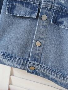 1pc Young Girl' Casual Simple Comfortable Denim Jacket With Lotus Sleeve, Spring/Autumn