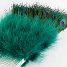 BABEYOND Roaring 20s Vintage Style Peacock & Black Marabou Feather Fan Flapper Accessories For Costume Halloween Dancing Party Tea Party Variety Show (Dark Green-White Rib) - 墨綠色 - 查看 2