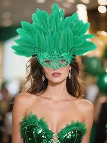 D EXCEED 1/2/3/4 Pcs Women's Venetian Replica Artificial Feather Half Mask Headpiece – For Cosplay Events, Halloween Celebrations, Carnival Party, Elegant Masquerade Balls & Themed Parties - 3pcs - View 3