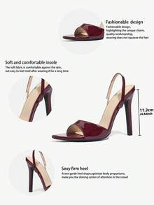 Jin Bei Qi 女士漆皮尖头系带细高跟凉鞋，纯色性感优雅派对礼服鞋，高级酒红色高跟鞋，春夏装扮 - 酒紅色 - 查看 11