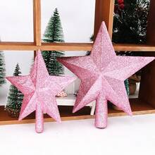 4pcs Cute Christmas Tree Topper Star Ornaments, Colors: Pink, Gold, Silver, Red - Pink Christmas Tree Top Five-pointed Star - View 1