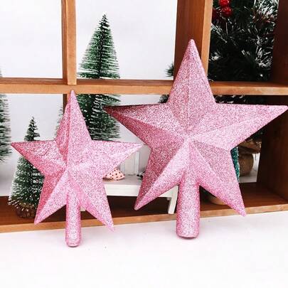 Conjunto de 4 enfeites de estrela para árvore de Natal, nas cores rosa, dourado, prateado e vermelho.