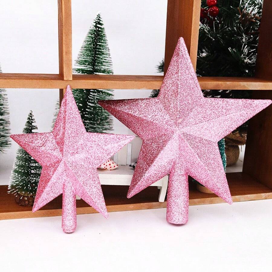 4pcs Cute Christmas Tree Topper Star Ornaments, Colors: Pink, Gold, Silver, Red - Pink Christmas Tree Top Five-pointed Star - View 1