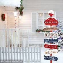 8 Piezas Señal direccional para fiesta de Navidad, Señales de casa de cabaña de invierno cálido y duradero para fiestas de Navidad y accesorios para fotomatón (sin batería), Decoraciones navideñas, Diseño de madera rústica (material de papel), Decoración de fiesta de Navidad Feliz Navidad