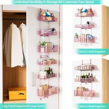 Over Door Organizer Storage Separable Door Organizer Hanging With 6 Metal Large Capacity Baskets For Bathroom Bedroom Kitchen Pantry Closet Pink - 粉色 - 查看 4