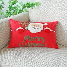 1 buc. Husă de pernă brodată cu Moș Crăciun și reni, pernă decorativă în stil Ins pentru canapea în sufragerie, decor de Crăciun roșu și alb