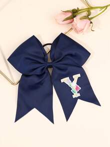 1 件海军蓝啦啦队蝴蝶结，适合女士女孩 A-Z 字母刺绣罗缎丝带蝴蝶结发带纯色字母花朵刺绣蝴蝶结发带优雅蝴蝶结松紧带休闲纯色蝴蝶结发绳啦啦队蝴蝶结橡皮筋女士发饰、马尾辫夹、发圈、发带、弹性发带、家居美容女士配饰礼品 - 藏蓝色 - 查看 30