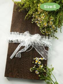 定制复古蕾丝婚纱吊袜带，可刻上姓名和日期，个性化定制，白色/粉色/蓝色荷叶边新娘纪念品，定制文字丝带吊袜带配仿珍珠蝴蝶结，个性化结婚礼物，简约弹力新娘吊袜带，定制日期婚纱吊袜带装饰，经典新娘风格，时尚而富有意义的定制吊袜带，永恒的爱 - 彩色 - 查看 14