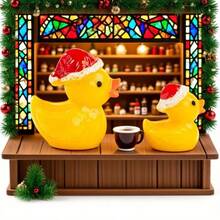 66pcsMini Resin Duck Miniature Santa Hat Duck Doll Decoration For Christmas, Crafts, Dollhouse, Slime, Home Decoration-Perfect Christmas Gift