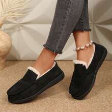 Women Warm Lined Slippers Loafers Casual Slip On Shoes Walking - màu đen - Xem 7