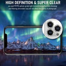 ZYSHI 3pcs Shiny Camera Lens Protector With Metallic Ring, Compatible With Iphone 17 Pro Max/17 Pro/17/Air/16 Pro Max/16/15 Pro Max/15/14 Pro Max/14/13, Cute & Fashionable Accessory, Anti-Scratch Protective Film, Great Birthday Gift For Women & Girls (Phone Camera Lens Cover) - Silver - View 5