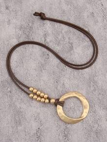 1 pieza Collar largo con colgante de disco ondulado de aleación dorada de estilo minimalista y elegante, collar gargantilla único con cuentas, adecuado para uso diario y como regalo para novia/novio - Cuerda de cera - Ver 19