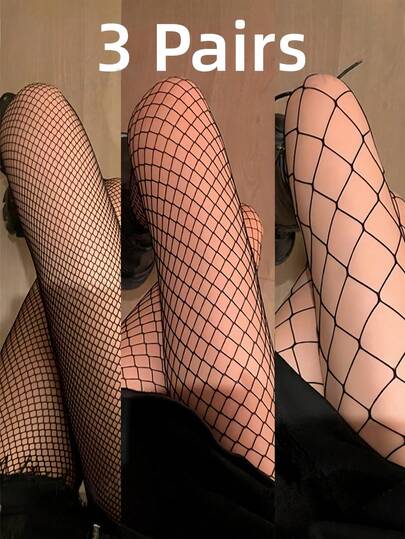 3 双女士渔网袜，高弹力加大码性感网眼连裤袜，适合日常穿着，春夏季