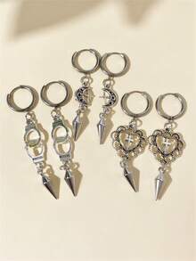 1 Pair Punk Rock Stainless Steel Spike Star & Moon Earrings, Suitable For Women's Daily Wear Gothic Jewelry - Silver - View 6