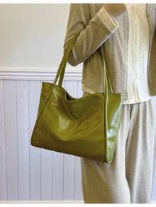 新款软皮大容量手提包，适合课堂通勤手提，独特设计单肩腋下包 - 綠色 - 查看 2