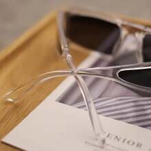 Y2K Cyberpunk Style Future Glasses - Wide Lens, Lightweight Plastic Frame, Fashionable And Avant-Garde Unisex Party And Daily Accessories,  Glasses, Rectangular Lens Design, Simple Shape, Exclusive For Fashion Enthusiasts - 透明/銀色 - 查看 8