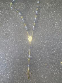 1pc Virgin Mary Rosary Beads Stainless Steel Cross Pendant Y Necklace For Women Religious Jewelry