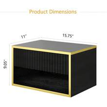 Gold Nightstand Set Of 2, Modern Bedside Table With Drawers And Open Shelf, Floating Design, Small Side Table For Bedroom, Black/ White - Black - View 2