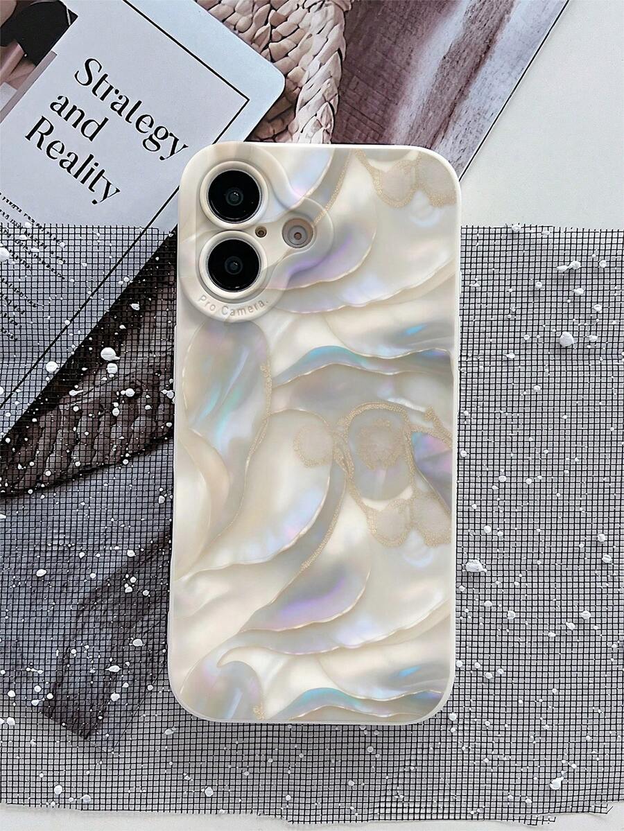 1 pieza Funda de teléfono a prueba de golpes de cobertura total de TPU con diseño de concha blanca compatible con iPhone 16/15/14/13/12/11/XSMAX/X/XS/XR/7PLUS/8PLUS/7/8 - Beis - Ver 1