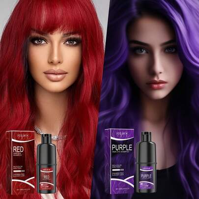 原装草本染发剂洗发水有效黑发洗发水自然发色红棕紫色洗发水3合1生长清洁头发家用泡沫头发深层滋养-100ML