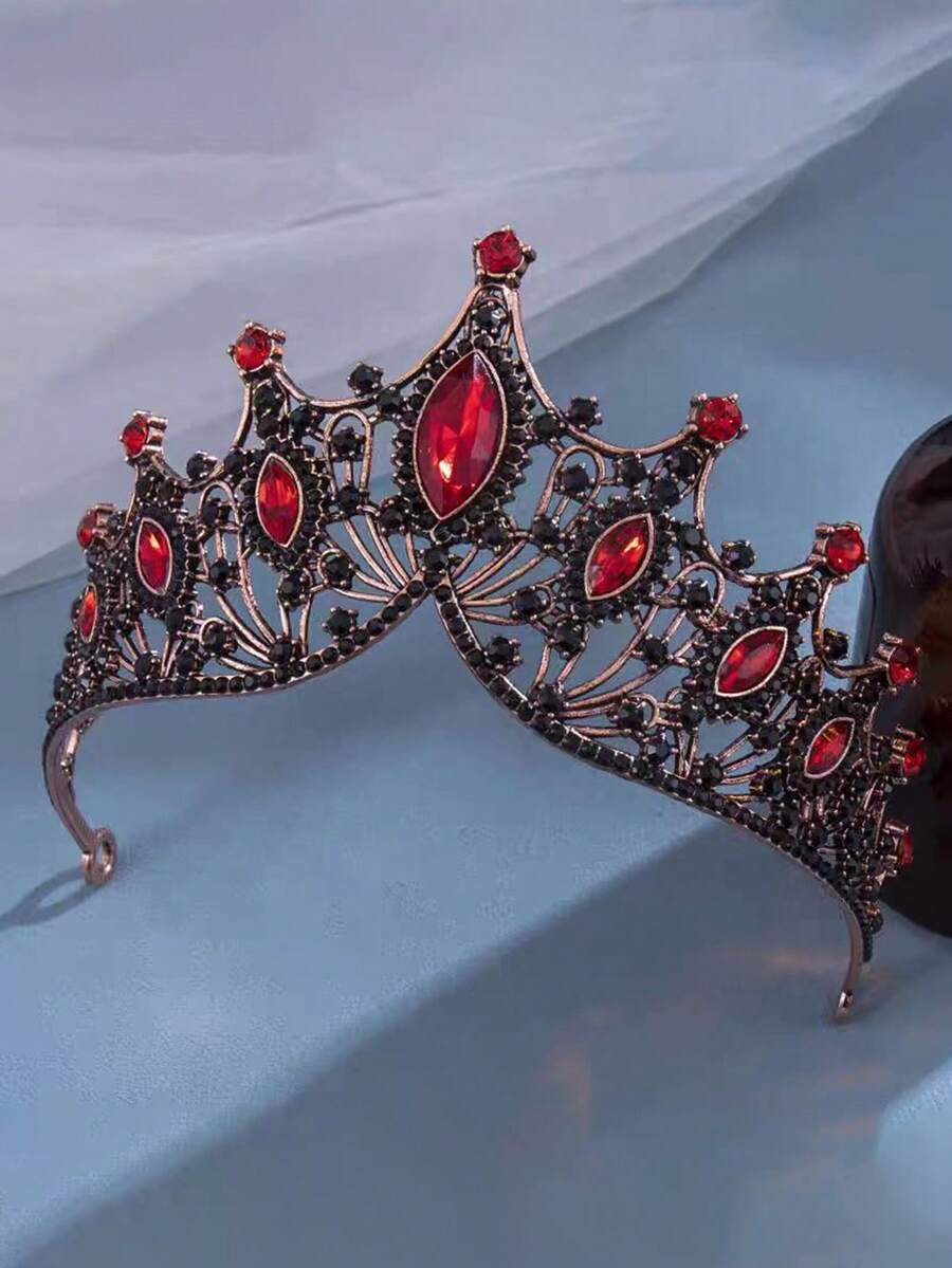 1 pezzo Copricapo da sposa con croce, corona di lusso in lega stile barocco europeo e americano, accessorio per abito da principessa per feste, accessori per San Valentino - Rosso - Visualizzare 1