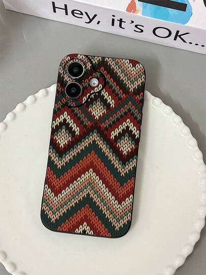 1pc Fashion Symmetric Rhombus Pattern Matte Black Eye Design Shockproof Phone Case Compatible With Samsung, Compatible With IPhone 16/15/14/13/12/11/XSMAX/X/XS/XR/7PLUS/8PLUS/7/8/S21/22/23/24/25