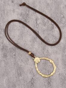 1 pieza Collar largo con colgante de disco ondulado de aleación dorada de estilo minimalista y elegante, collar gargantilla único con cuentas, adecuado para uso diario y como regalo para novia/novio - Cuerda de cera - Ver 20