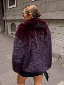Women's Burgundy Luxury Faux Fur Coat, Autumn/Winter - Burgundy - View 5