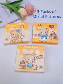 120 piezas Pañuelos faciales de 3 capas gruesos con estampado de dibujos animados, paquete pequeño, pañuelos de mano portátiles, de pulpa de madera, incluye 3 estilos de empaque al azar, adecuados para cocina, baño, hogar, uso diario - Multicolor - Ver 15