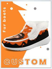 Halloween Men's Custom Winter Boots, Personalized Customized Your Photo & Funny Glasses, Warm Plush Lining For Cozy Comfort, Funny Halloween Gift For Mom/Dad/Her/Him/Girlfriend/Boyfriend/Wife/Husband/Friend, Unique Halloween Decor Footwear