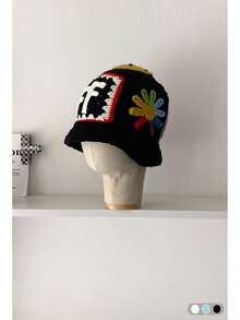 撞色条纹复古手工撞色钩针编织渔夫帽，春秋时尚防晒帽，太极八卦手工钩针编织渔夫帽