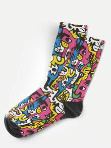 3D立体印花男士袜子 - 街头风船袜，全身印花，色彩鲜艳，图案幽默，经久耐穿，情侣袜，嘻哈时尚袜，适合日常、假日、派对穿着，也是一份很棒的礼物 - 粉色 - 查看 6