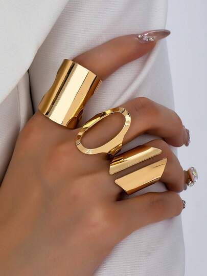 1 Set Fashionable Asymmetrical Geometric Rings, Casual Daily Accessories