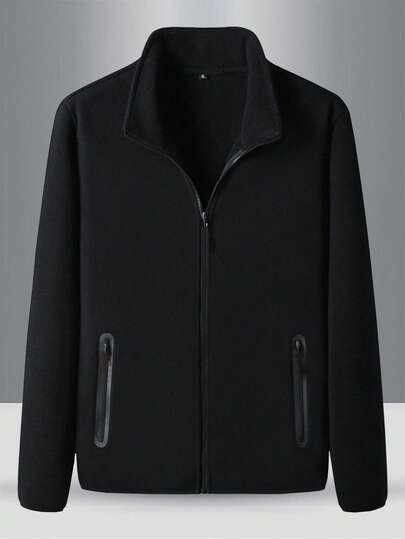 青少年男童保暖立领夹克，撞色拉链口袋，保暖柔软，简约设计，适合日常穿着和户外活动，秋冬季叠穿