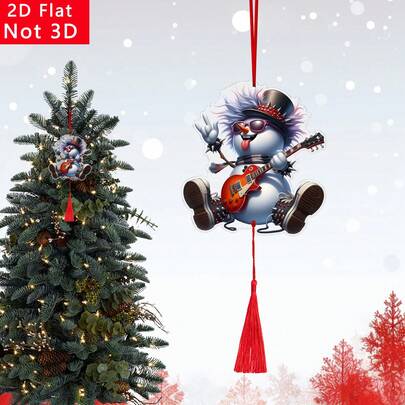 2D Flat, 1pc, Crazy Snowman, Hip-Hop Snowman, Electronic Snowman, Car Interior Hanging Decor, 2D Multi-Functional Acrylic Decoration, With Red Tassel, Holiday Party Decor, Adds Atmosphere, Christmas Gift, Valentine's Day Gift, New Year Gift, Birthday Gift, Christmas Tree Decoration