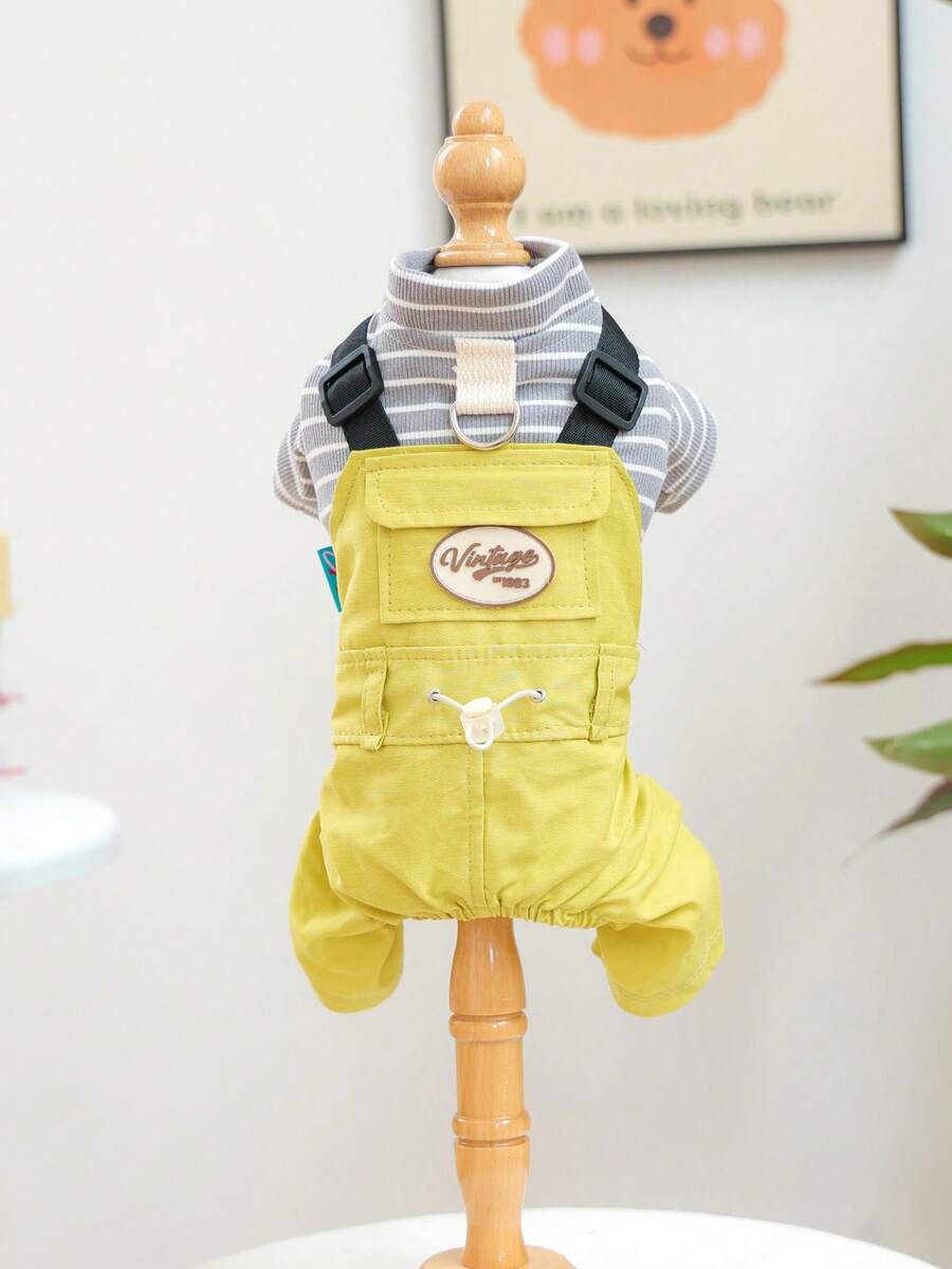 1件宠物衣服,狗狗/猫咪套装,小型犬可爱服装,保暖舒适连体衣,橄榄绿 - 彩色 - 查看 1