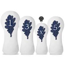 Czysty, biały, drewniany pokrowiec na główkę puttera z motywem liścia – najwyższej jakości, wytrzymały sprzęt ochronny | Idealny dla młodych entuzjastów golfa i graczy kochających naturę - Biały - Zobacz 2