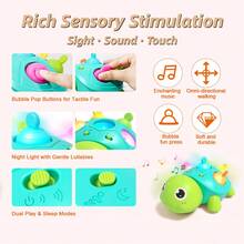 爬行乌龟玩具，适合0-18个月大的婴儿 - 互动音乐灯和按压式硅胶泡泡，用于感官和活动学习玩具 - 彩色 - 查看 8