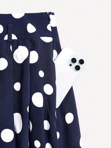 Women's High Waist Pleated Printed Skirt - Navy Blue - View 5